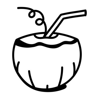 Hindistan cevizi içeceğinin modern el çizimi simgesi