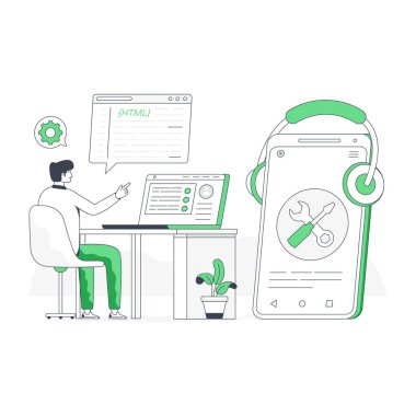 Teknik desteğin kullanışlı düz bir illüstrasyonu