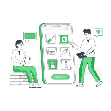 Çevrimiçi kozmetik ürünleri, düz illüstrasyon