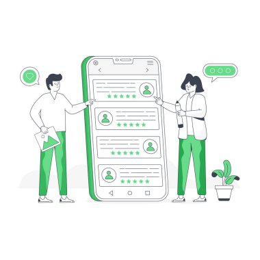 Müşteri değerlendirmesinin modaya uygun düz çizimi