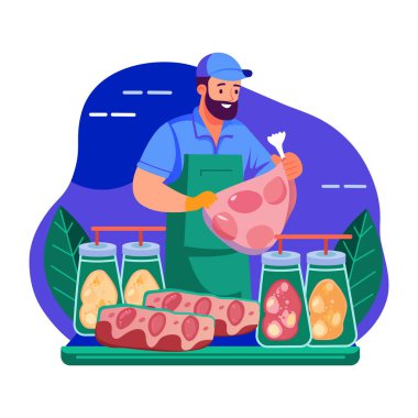 Et paketleyen bir adamı temsil eden düz stil çizimi