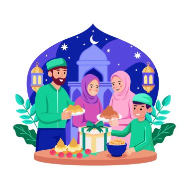 Bayram kutlamalarını betimleyen düz bir resim.