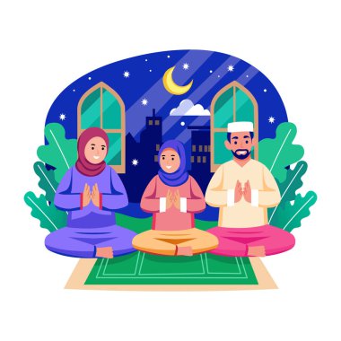 Düz çizim, dua eden bir aileyi gösteriyor