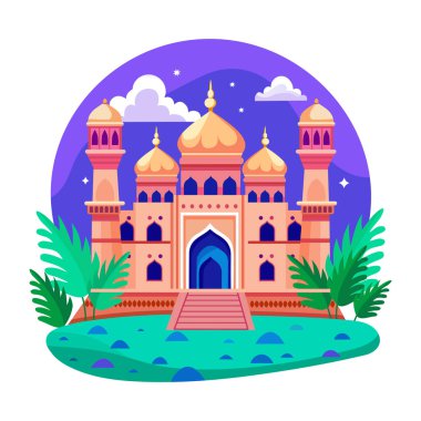 Bir kaleyi gösteren düz bir çizim