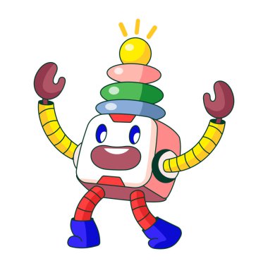 Spa taşlı bir robot karakteri gösteren düz bir çizim