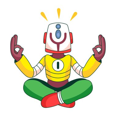 Bir robot karakter meditasyonunu gösteren düz bir çizim