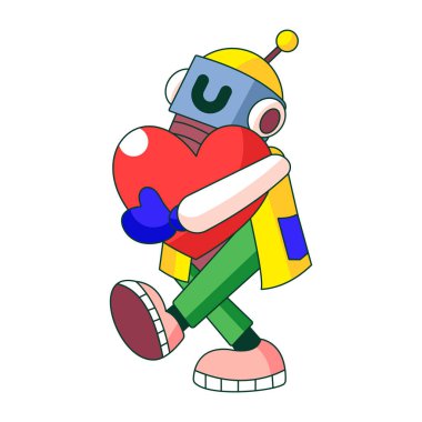 Kendini seven bir robot karakteri gösteren düz bir çizim