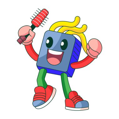 Saç bakımını yapan robot bir karakteri gösteren düz bir çizim