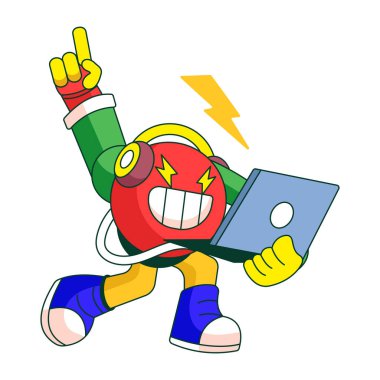 Çalışma enerjisi dolu bir robot karakteri gösteren düz bir çizim