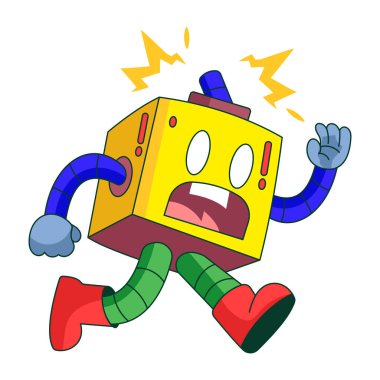 Endişeli görünen bir robot karakteri gösteren düz bir çizim