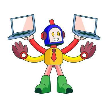 Çoklu görev yapan bir robotu gösteren düz çizim