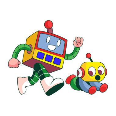 Bebek emeklemesini izleyen robot bir karakteri gösteren düz bir çizim