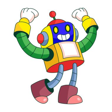 Kollarını gururla açan robot bir karakteri gösteren düz bir çizim