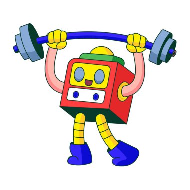 Bir robot karakterin egzersiz yaptığını gösteren düz bir çizim