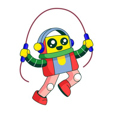 Bir robot karakter halatının sekmesini gösteren düz bir çizim