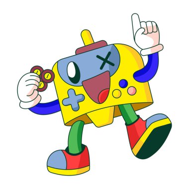 Video oyunu oynayan bir robot karakteri gösteren düz bir illüstrasyon