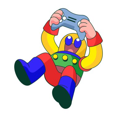 Robot bir karakterin aktif olarak oyun oynadığını gösteren düz çizim