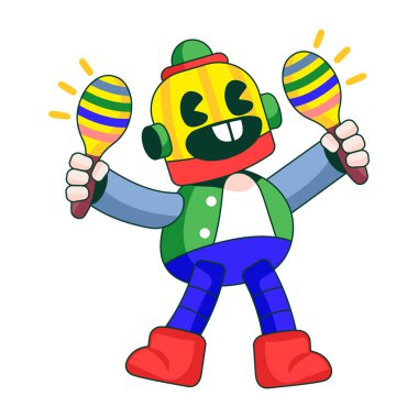 Marakas ritmik bir robot karakteri gösteren düz çizimler