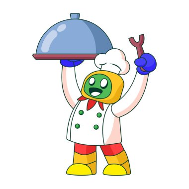 Bir şef robotu gösteren düz bir çizim