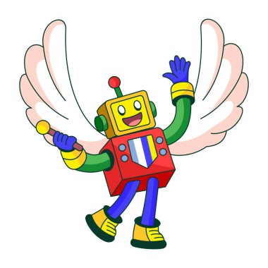 Bir robot karakterin yükselişini gösteren düz bir çizim