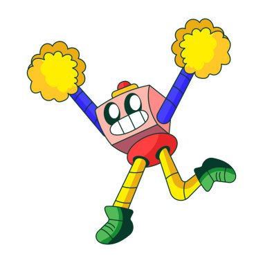 Düz illüstrasyon robot karakter atlamasını gösteriyor