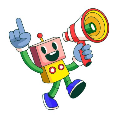 Bir robot karakter desteği sunan düz bir çizim