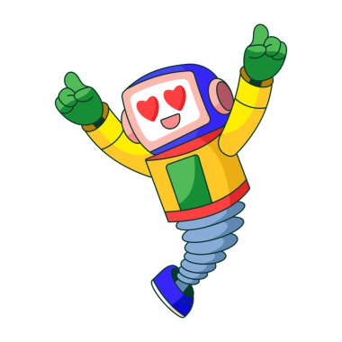 Düz çizim bir robot karakterin anın tadını çıkardığını gösteriyor.