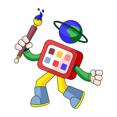 Bir robot karakter resmini gösteren düz bir çizim