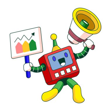 Robot bir karakteri istatistikçi olarak gösteren düz bir çizim