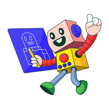 Bir robot karakter çizimini gösteren düz bir çizim