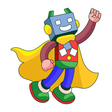 Zeki bir robot karakteri gösteren düz çizimler