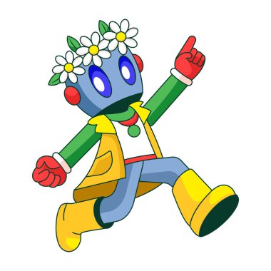 Başak burcunu temsil eden bir robot karakteri gösteren düz bir çizim