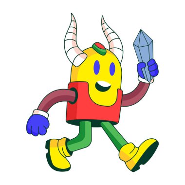 Boynuzlu keçi karakterini gösteren düz bir çizim.