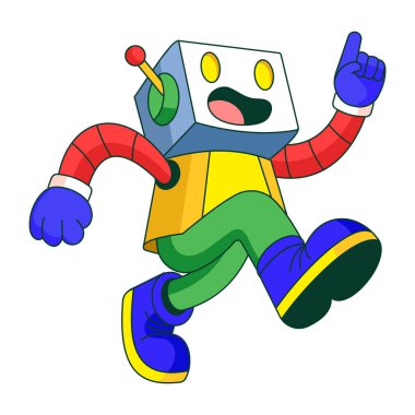 Heyecanlı bir robotu gösteren düz bir çizim