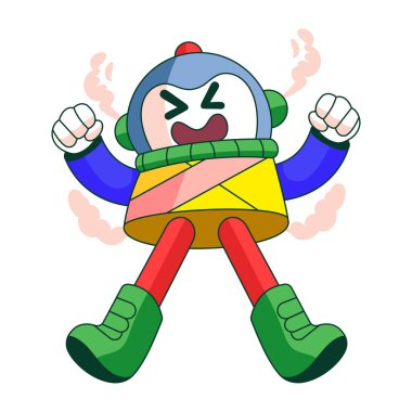 Kızgın bir robot karakterin somurtmasını gösteren düz bir çizim