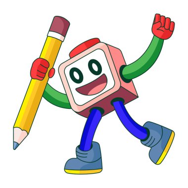 Düz illüstrasyon bir robot karakter yazısını gösteriyor