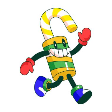 Şekerleme tutan bir robot karakteri gösteren düz bir çizim.