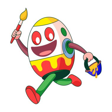 Düz illüstrasyon, elinde paskal yumurtası tutan bir robot karakteri gösteriyor.