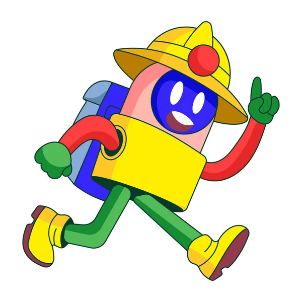 Bir robot karakterin sırt çantası taktığını gösteren düz bir çizim