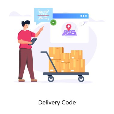 Teslimat kodunun düz illüstrasyonunu kullanmak kolay