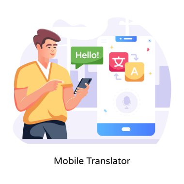 Mobil çevirmenin düzenlenebilir düz çizimi