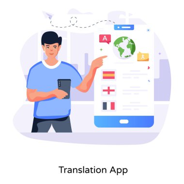 Çeviri uygulamasının iyi tasarlanmış düz bir çizimi