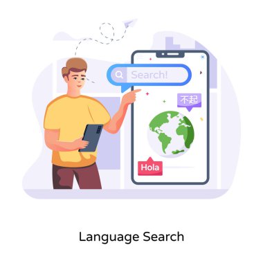 Dil arayışının yaratıcı bir şekilde düz çizimi