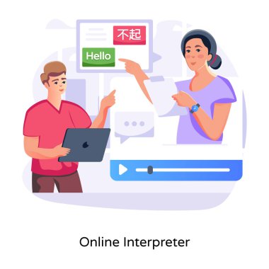 Çevrimiçi tercüman düz illüstrasyon prim kullanımı içindir