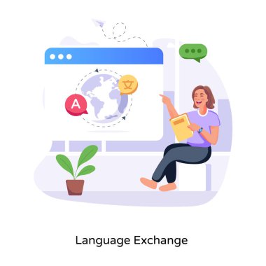 Dil değişiminin bu düzenlenebilir düz illüstrasyonunu al