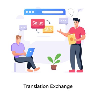 Çeviri değişiminin ustalıkla hazırlanmış düz bir çizimi