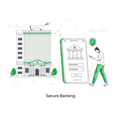Düz çizimde güvenli bir banka.