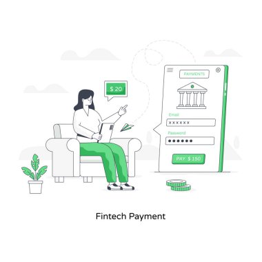 Fintech ödemenin düz çizimi, düzenlenebilir vektör