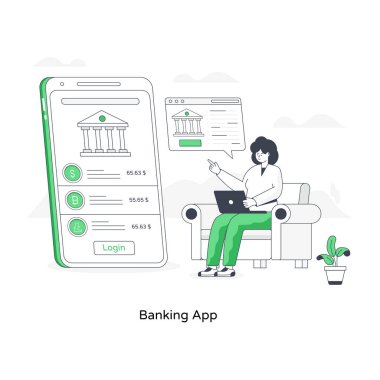 Bankacılık uygulamasının resimli düz çizimi