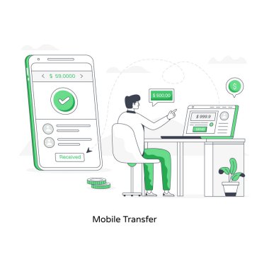 Mobil aktarımın düz düzenlenebilir illüstrasyonu